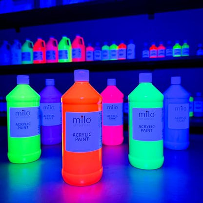 milo Fluorescent Acrylic Paint Set, 6 Neon UV Colors, 32 oz Bottles - style: Fluorescent Set 6 x 32 oz