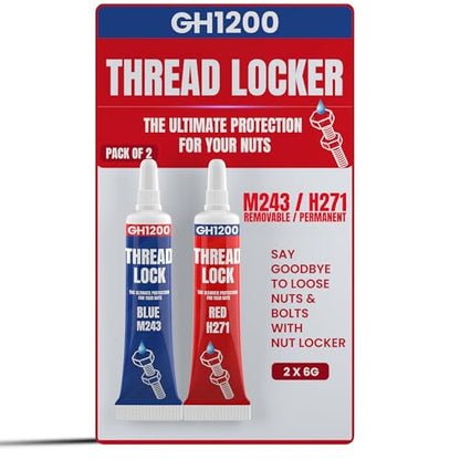 GH1200-6gx2 Pack Thread Lock Medium and Strong Strength for Nuts, Bolts, and Metals, Threadlocker Lock Tight & Seal Fasteners with Stable and Consistent Performance - style: (a) 2PCs x 6g combo