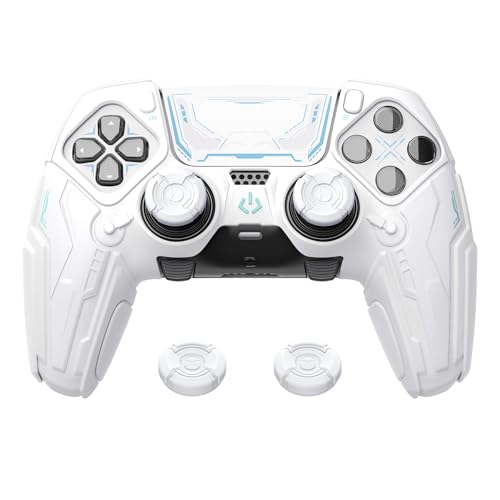 PlayVital for ps5 Edge Controller Silicone Cover Skin - Stellar Mecha Anti-slip Grip Protector for ps5 Edge Controller with Joystick Cap & Sticker, Shockproof Case - White & Frost Gray - color: White & Frost Gray