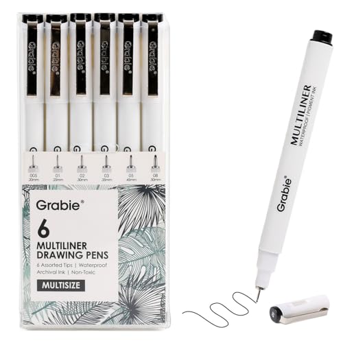 Grabie Micro Fineliner Pens, 6 Black Waterproof Drawing Pens - color: 6-Black