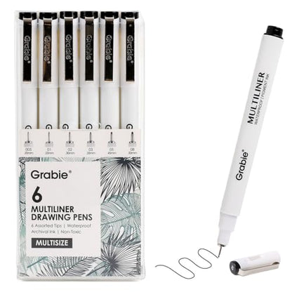 Grabie Micro Fineliner Pens, 6 Black Waterproof Drawing Pens - color: 6-Black