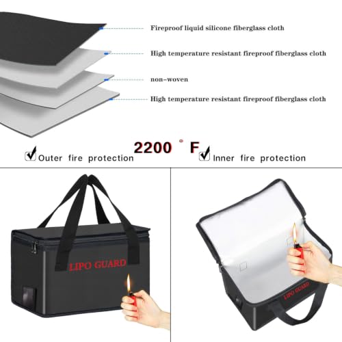 2PCS Lipo Battery Safe Bag Fireproof Charging Bag for RC Lipo Battery Pack Storage Charging Transport, Home Office Travel Lipo Storage Pouch Double Layer Fireproof - size: 260x130x150mm+185x75x60mm (2 pcs)