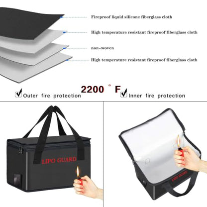 2PCS Lipo Battery Safe Bag Fireproof Charging Bag for RC Lipo Battery Pack Storage Charging Transport, Home Office Travel Lipo Storage Pouch Double Layer Fireproof - size: 260x130x150mm+185x75x60mm (2 pcs)