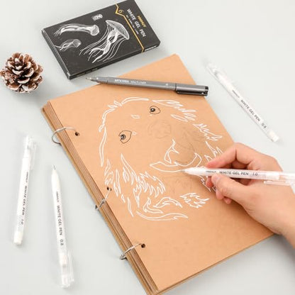HNIHUY White Gel Pens,1mm, 0.8mm Fine Point White Pens Set, 6 Pack - color: White