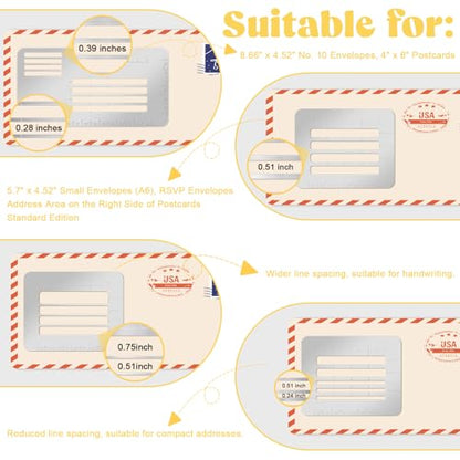5 Pcs Metal Straight Line Stencil Templates Lettering Aid Template for Journaling Lettering & Writing Envelope Addressing Guide Ruler Set with Multiple Sizes Spacing Lines and Storage Pouch