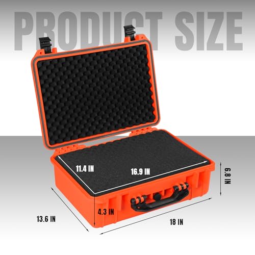 Jack Boss Waterproof Hard Camera Case with Pre-cut Foam,Orange - color: ORANGE