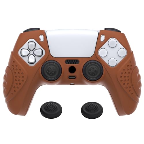 eXtremeRate PlayVital Guardian Edition Signal Brown Ergonomic Soft Anti-Slip Controller Silicone Case Cover for ps5, Rubber Protector Skins with Joystick Caps for ps5 Controller - color: Signal Brown