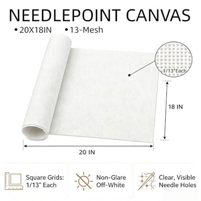 13 Mesh Needlepoint Canvas Blank, 18" x 20" Interlock Needle Point Canvas Roll, Cross Stitch Fabric, Cross Stitch Canvas for Embroidery Crafts - size: 13 Mesh