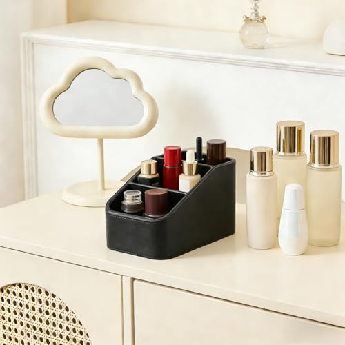 PU Leather TV Remote Control Holder, 3 Compartment Desk Storage Caddy