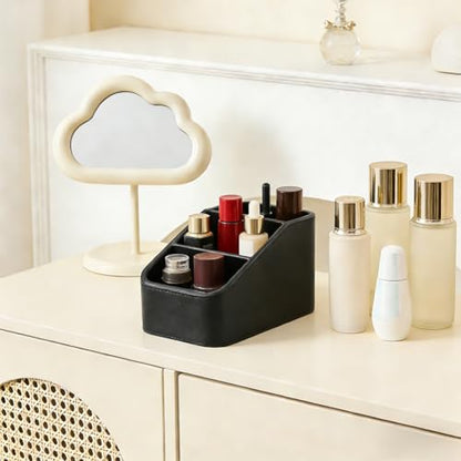 PU Leather TV Remote Control Holder, 3 Compartment Desk Storage Caddy