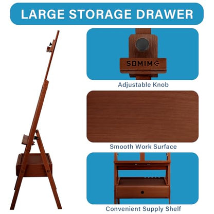 Large Beechwood H-Frame Studio Easel Stand with Storage Drawer, Walnut - style: Basic Walnut