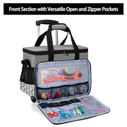 Yarwo Upgraded Rolling Craft Bag with Detachable Trolley and Multi-Pockets - color: Gray with Arrow