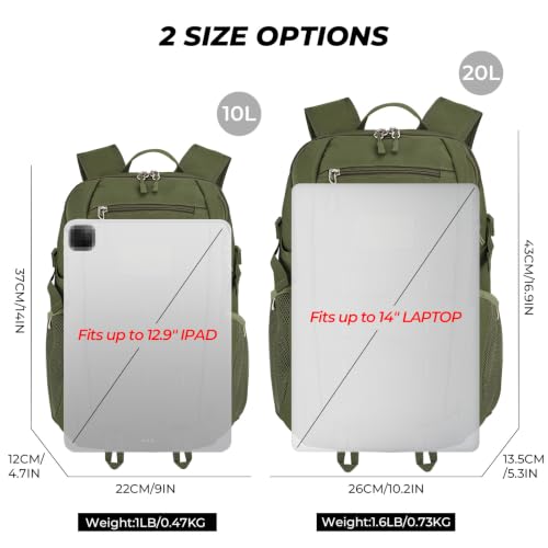 ArcEnCiel 10L/20L Mini X-Small Tactical Backpack MOLLE Daypack Gear Pack Camping Bag with Patch - color: Green, size: 10L