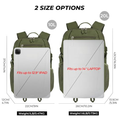 ArcEnCiel 10L/20L Mini X-Small Tactical Backpack MOLLE Daypack Gear Pack Camping Bag with Patch - color: Green, size: 20L