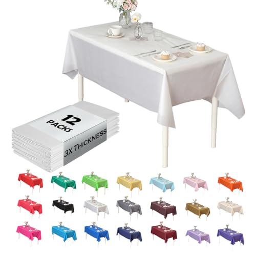 Evershine (12-Pack Heavy Duty Plastic Table Covers Tablecloth (Reusable) (Rectangle 54" X 108", White) - color: White, size: 12 PACK Rectangle 54" X 108"