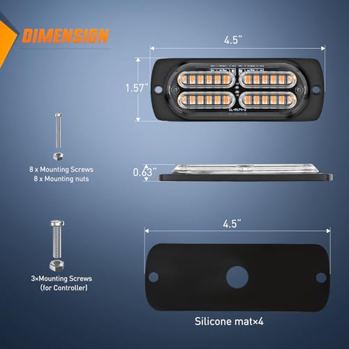 Nilight 4PCS LED Strobe Lights 12V 24V Sync Feature Amber - color: Amber w/Controller