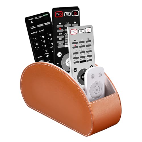 Remote Control Holders Organizer Box with 5 Compartment PU Leather Caddy - color: Brown, size: S