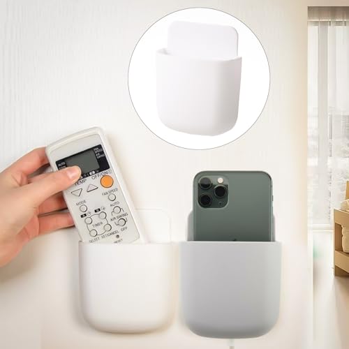 Generic Modern Wall-Mounted Storage Box for Remote Control and Phone Organizer - color: White