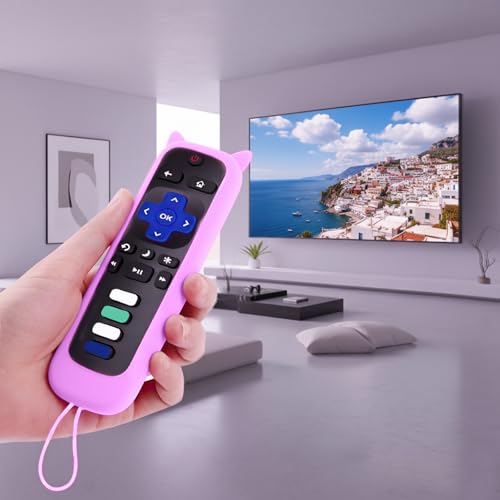 Remote Protector Supplies Cases for Smart TV-Soft Protective Silicone Cover with Wrist Strap,Non Slip(5.5x1.5 inch) - color: Purple