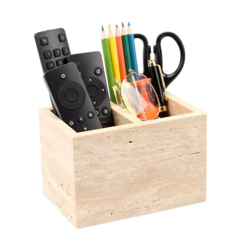 Remote Control Holder,Travertine TV Remote Holder with 2 Slots,Natural Stone Remote Holder for Bedroom Living Room Table Desk