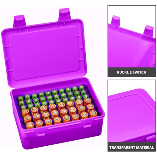 Battery Organizer Storage Box, Garage Case Holder for 24* AA, 30* AAA Batteries (Bag Not Include Batteries Pack) (purple) - color: purple