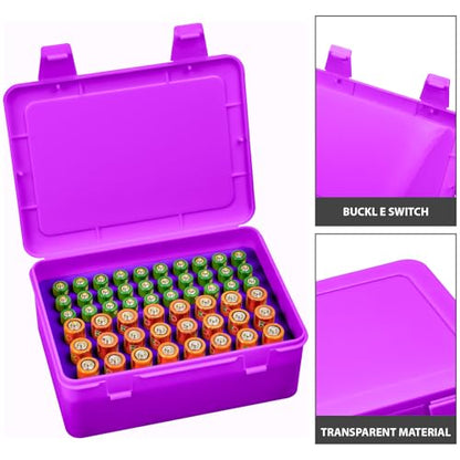 Battery Organizer Storage Box, Garage Case Holder for 24* AA, 30* AAA Batteries (Bag Not Include Batteries Pack) (purple) - color: purple