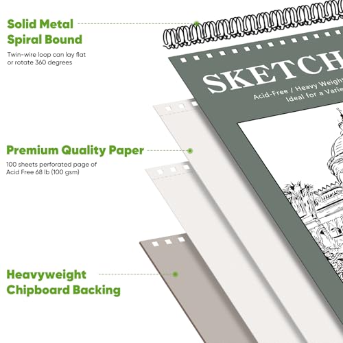 Soucolor Sketch Book 9x12, Drawing Paper Pad 68lb/100gsm Acid-Free - color: Green, size: 9" x 12" (Pack of 1)