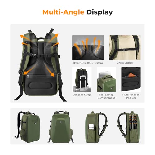 K&F CONCEPT Camera Backpack,Hardshell Photography DSLR Camera Bag - color: Green