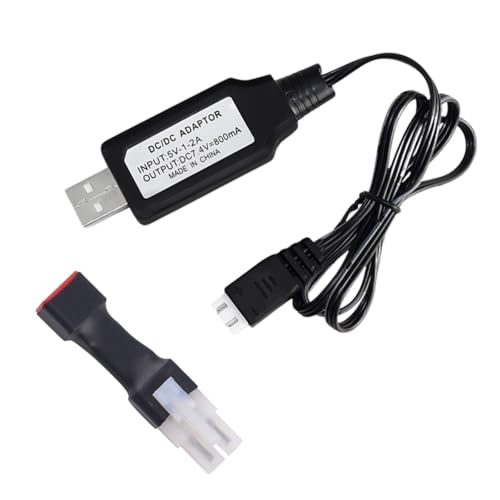 RC Battery Accessory Kit,No Wires Tamiya Male (White) Connector Switch to Deans T Female (red) Adapter, for Remote Control Toy Boat FPV Drone Car etc - 1 Pcs with 7.4V USB Charger Cable
