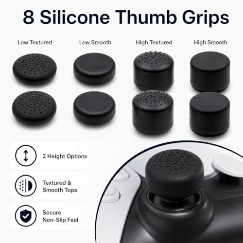 16PCS Silicone Thumb Grips & FPS Aim Rings for PS5, PS4, Switch Pro Controllers - 8 Joystick Caps, 6 Multi-Level Resistance Rings, 2 Protector Rings for Enhanced Grip and Precision Control