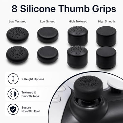 16PCS Silicone Thumb Grips & FPS Aim Rings for PS5, PS4, Switch Pro Controllers - 8 Joystick Caps, 6 Multi-Level Resistance Rings, 2 Protector Rings for Enhanced Grip and Precision Control