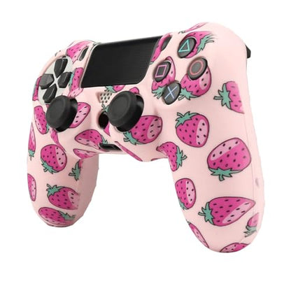 RALAN Pink Controller Skins for PS4,Fruit Silicone Controller Cover Skin Protector Compatible /PS4 Slim/PS4 Pro Controller with 2 Cute Thumb Grips Caps… - color: Pink