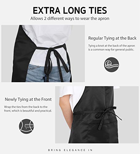 Syntus 12 Pack Apron with 2 Pockets Aprons for Men Women, Polyester, Black - color: Black