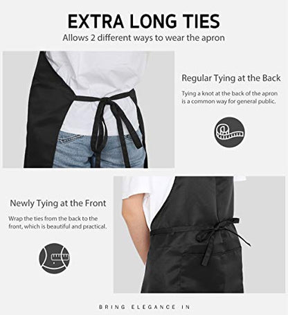Syntus 12 Pack Apron with 2 Pockets Aprons for Men Women, Polyester, Black - color: Black