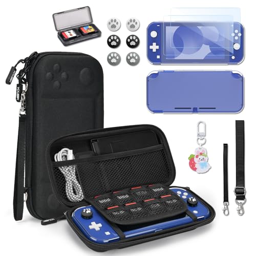 Younik Switch Lite Case, Portable Switch Lite Carrying Case, 14 in 1 Accessories Kit with Carrying Case, Protective Cover, Game Card Case, Screen Protectors, Thumb Grips, Pendant and straps (Black) - color: Black