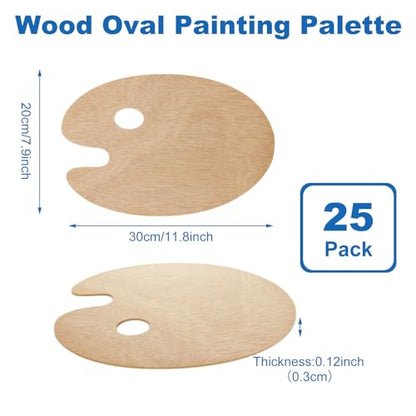 25 Pack Wood Painting Palette, Oil Wooden Paint Palette, Oval-Shaped Artist Painting Palette with Thumb Hole, Art Pallet for Painting (8 x 12 Inches)