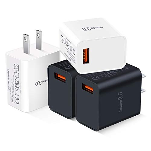 Fast Charge 3.0 Wall Charger, Besgoods [4Pack] 18W USB Fast Charging Block Compatible with iPhone 14 Pro Max 13 12 11 X XR Wireless Charger Galaxy Android Phones - color: Black Black White White