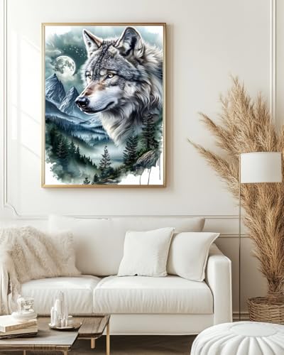Wolf Diamond Art Kits for Adults, Animal Diamond Art for Beginners 12X16 In - color: Wolf 01