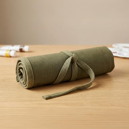 Liquidraw 30 Pocket Roll-Up Canvas Paint Brush Holder, 21 x 18in (Green) - color: Green