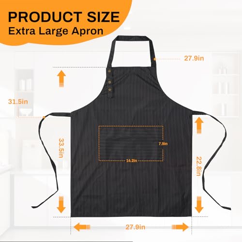 Adjustable Bib Apron Waterdrop Resistant with 2 Pockets Cooking Kitchen Aprons for Women Men Chef - color: Black