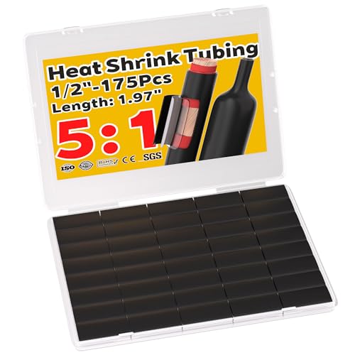 TKDMR 175Pcs 5:1 Heat Shrink Tubing Kit 1/2" Adhesive Lined,Black - color: Black, size: 1/2"-175Pcs