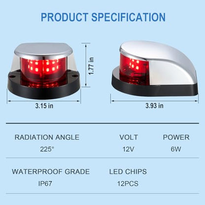CZC AUTO Boat Navigation Lights, Red&Green Led Bow Lights, IP67 Waterproof