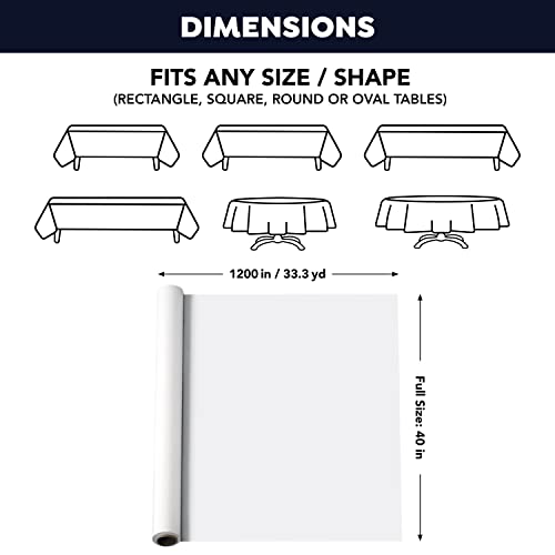 Party Essentials Plastic Banquet Table Roll Available in 27 Colors, 40" x 100', White - color: White, size: 1200" x 40" (Rectangular)
