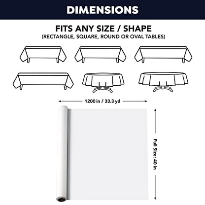 Party Essentials Plastic Banquet Table Roll Available in 27 Colors, 40" x 100', White - color: White, size: 1200" x 40" (Rectangular)