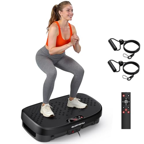 Vibration Plate Exercise Machine for Body Shaker Machine & Weight Loss, Shake Plate with Resistance Bands, 120 Speed Levels, Remote Control, Full Body Workout, Compact Home Gym Equipment - color: Black, size: Large