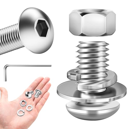 (20 Sets) 3/8 x 3/4 Button Head Socket Cap Bolts Screws, 304 Stainless Steel 3/8 Bolts and Nuts Set, Fully Threaded 3/8-16 Bolt, Assorted Bolts Nuts and Washers Kit by Marysino - color: (Silver) 3/8"-16, size: 3/4"