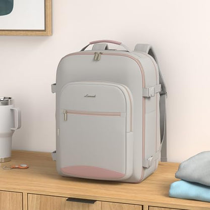 LOVEVOOK 40L Travel Backpack Flight Approved Carry on Backpack,3 Packing Cubes,Waterproof Personal Item Travel Bag,TSA Carry on Luggage Suitcase Travel Essentials,Gifts for Women & Men,fits 17" Laptop - color: A-light Gray-pink, size: Large-40L-4Pcs(Stand