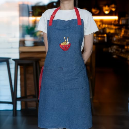 100% Cotton Printed Kitchen Apron with 2 Pockets for Men and Women – Adjustable Chef Apron - Machine Washable - color: Denim Blue