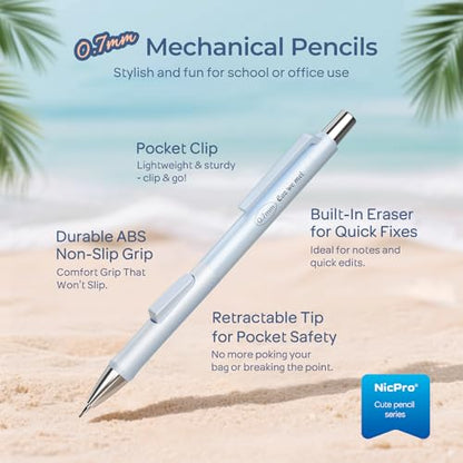 Nicpro Pastel Mechanical Pencil Set, 0.7mm Cute Pencils, Fast Click, 4 Pack - style: 4PCS-0.7mm