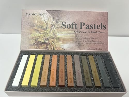 MAIMOUFIN Sanded Pastel Paper Trial Pack of 5 Sheets&12-Pack Earth Tone Square Soft Pastels